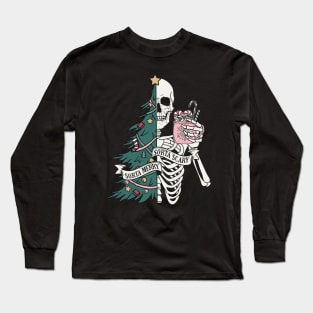 "Sorta Scary Sorta Merry" Christmas Skeleton Long Sleeve T-Shirt